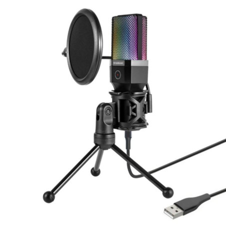 USB Cardioid Condenser Microphone Gaming RGB Lights with Tripod & Pop Filter