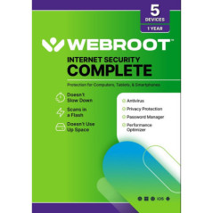 Webroot Secure Anywhere Internet Security Complete 25G Storage 5 devices / 1 year Lic Key