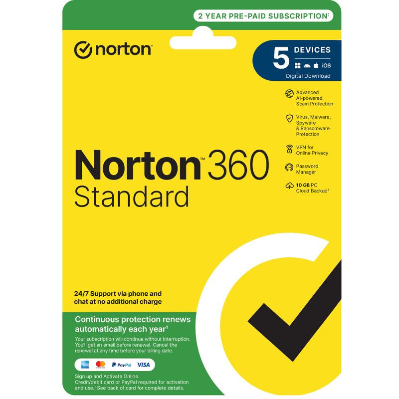 Norton 360 Standard 5 Devices 2 Year + VPN Email Key