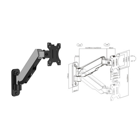 Brateck Single Screen Wall Mounted Gas Spring Monitor Arm 17-32in