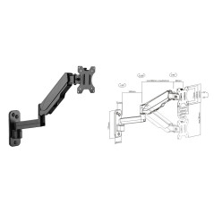 Brateck Single Screen Wall-Mounted Gas Spring Monitor Arm 17in-32in - Black