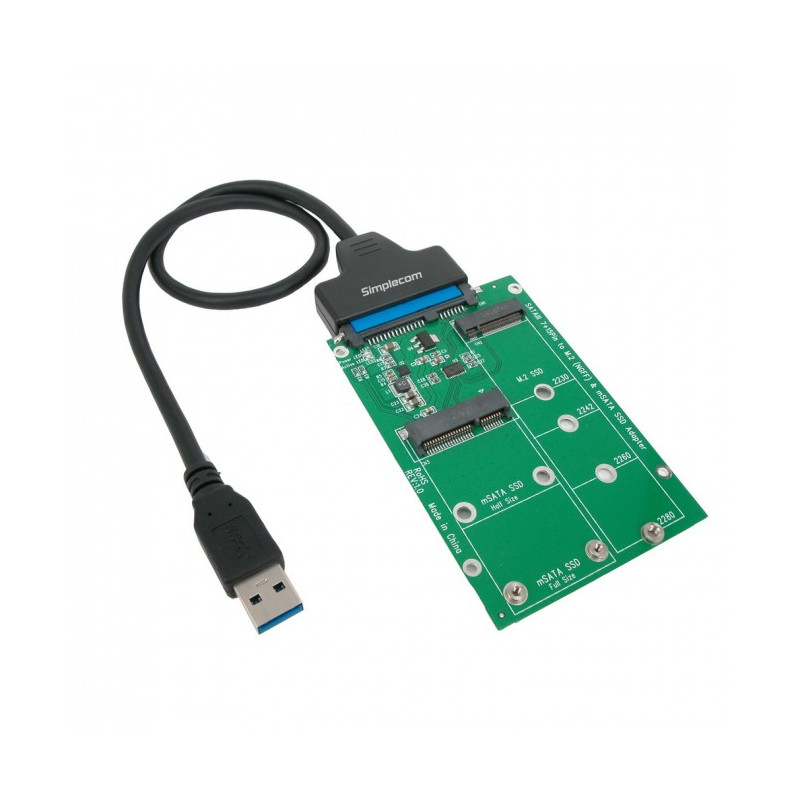 Simplecom SA221 USB 3.0 to mSATA + NGFF M.2 (B Key) SSD 2 in 1 Combo Adapter