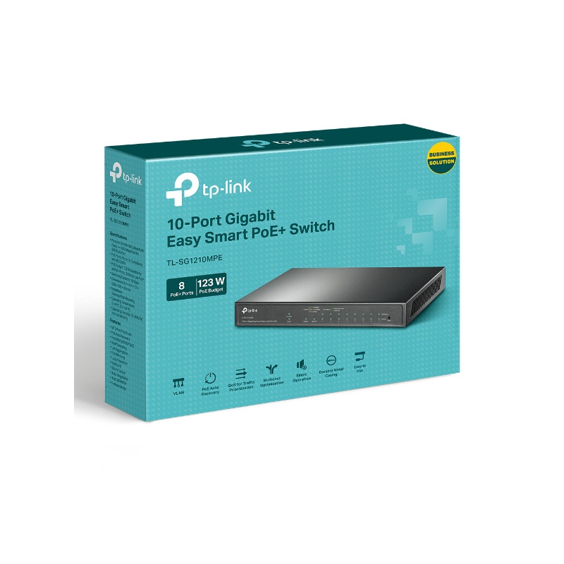 TP-Link TL-SG1210MPE 10-Port Gigabit Fanless Easy Smart Switch with 8-Port PoE+