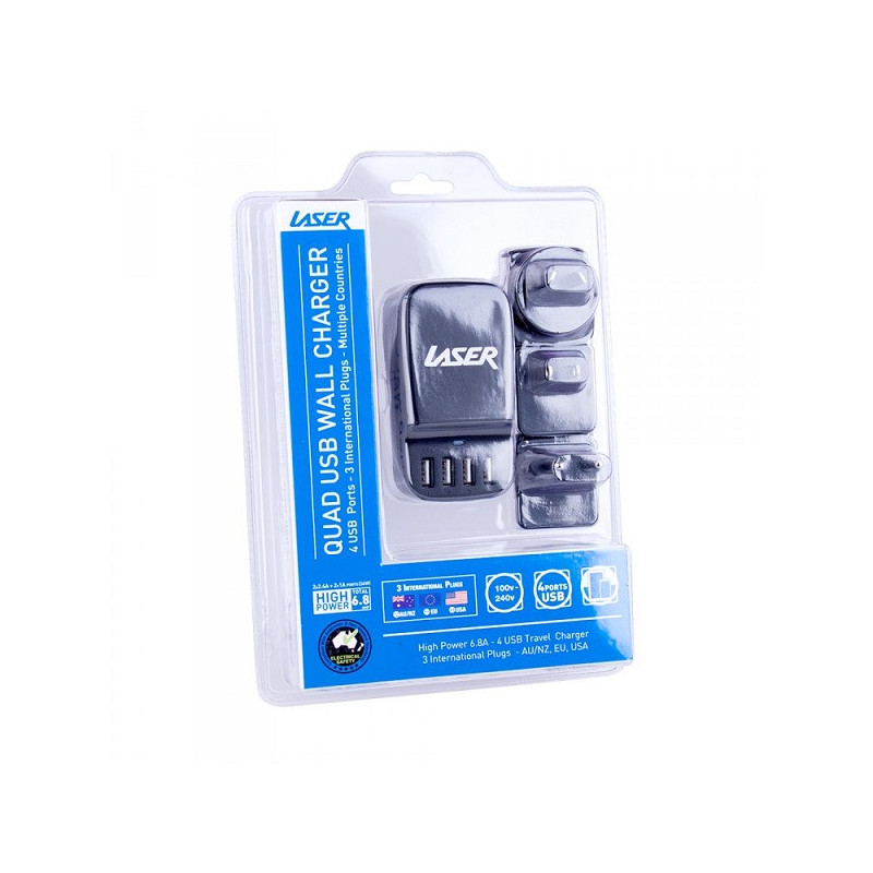LASER TRAVEL CHARGER USB AU EU USA 4 PORT USB