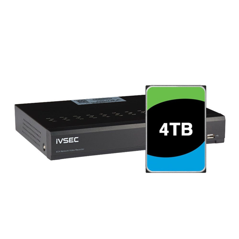 iVSEC | NR308XD-4TB | 8 Channel NVR, 12MP, 8 PoE Ports, 1 Bay, H265, 4K HDMI, IVS | With Pre-installed 4TB SkyHawk Surveillance 