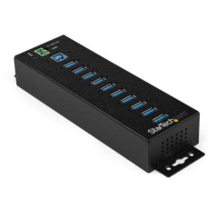 STARTECH 10 PORT USB 3.0 HUB, INDUSTRIAL, METAL, ESD & SURGE PROTECTION, MOUNT, DC, 2YR