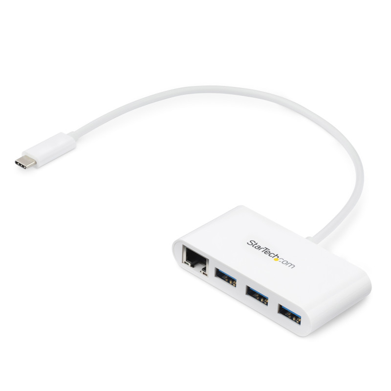 STARTECH 3 PORT USB-C HUB W/ GBE - USB-C TO 3X A - USB 3.0 HUB, WHITE 2YR