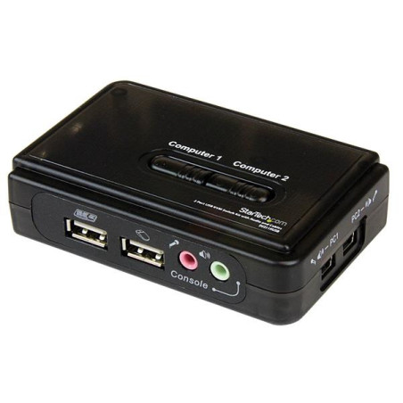 STARTECH 2 PORT SINGLE VGA KVM SWITCH, USB-A, AUDIO, 2"1 VGA USB CABLE INC, HOTKEY, 2