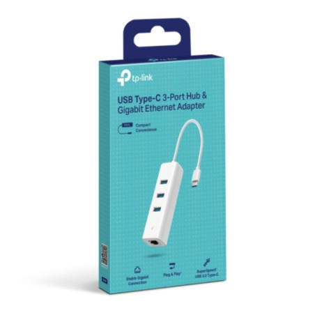 TP-LINK USB-C HUB & GIGABIT ETHERNET ADAPTER, 3-PORT, 1YR
