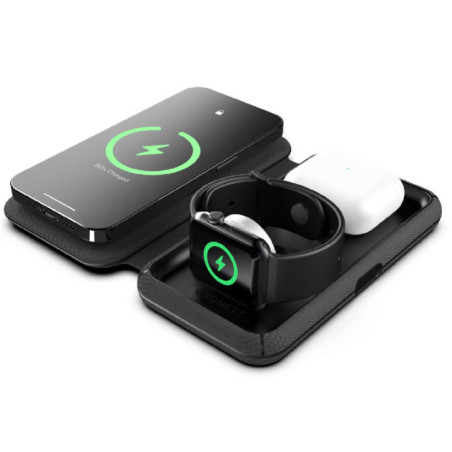 Cygnett MagTravel 15W 3-in-1 Wireless Charger - BlacK (CY4530WIRDE),MagSafe & Qi2 Compatible,1M USB-C Cable, Perfect for Travel,