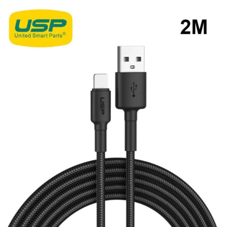 USP BoostUp Braided Lightning to USB-A Cable (2M) Black - Quick Charge & Connect, 2.4A Rapid Charge, Durable, Nylon Weaving, App