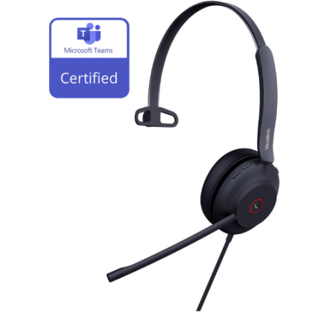 Yealink (UH37 Mono Teams) Microsoft Certified Teams USB Wired Headset, Mono, USB-A, Dual Noise-Cancelling Mic, 35mm Speaker, Bus