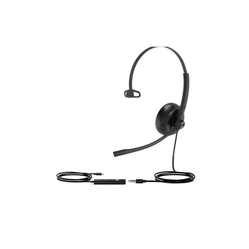 Yealink TEAMS-UH34SE-M-C Teams Certified Wideband Noise Cancelling Headset, USB-C and 3.5mm Jack, Controller with Teams Button, 