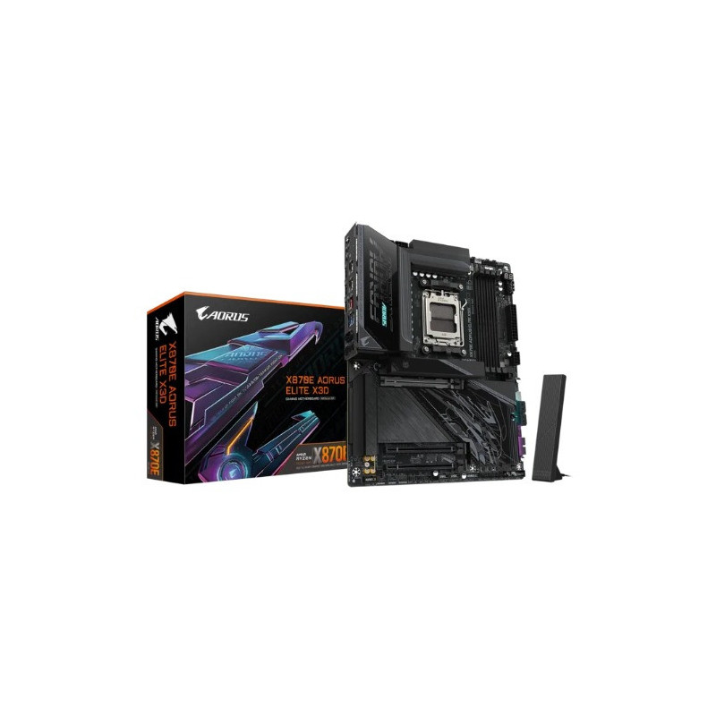 Gigabyte X870E AORUS ELITE X3D AM5 ATX, Ryzen 9000/8000/7000, 4ÃDDR5 256GB, PCIe 5.0 M.2, USB4, Wi-Fi 7, BT 5.4, 5GbE LAN, ALC1