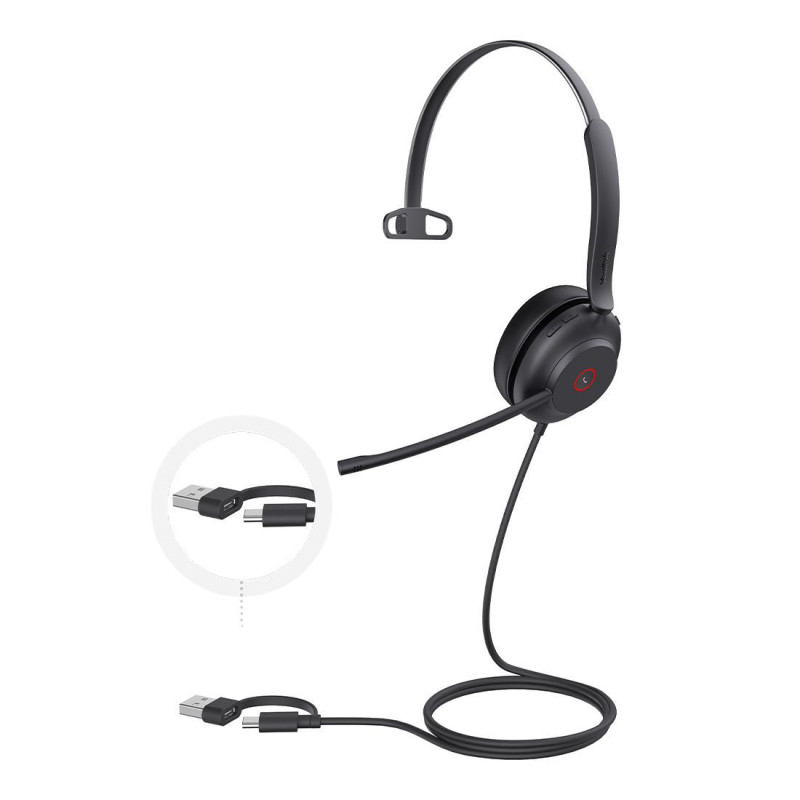 Yealink UH37 Mono USB Wired Headset, UC, USB-C/A, 35mm Speaker, Busylight, Leather Ear Cushion,HD Audio, 2Mic Noise Killer, Micr