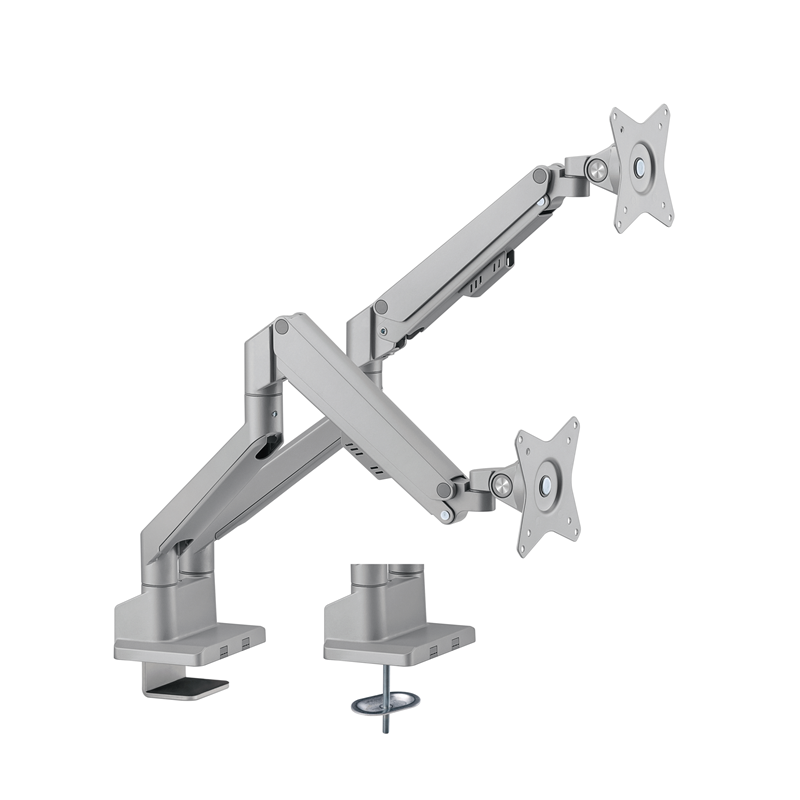Brateck Dual Monitor Thin Gas Spring Monitor Arm Fit Most 17'-32' Monitors, Up to 9kg per screen VESA 75x75/100x100 Matte Silver