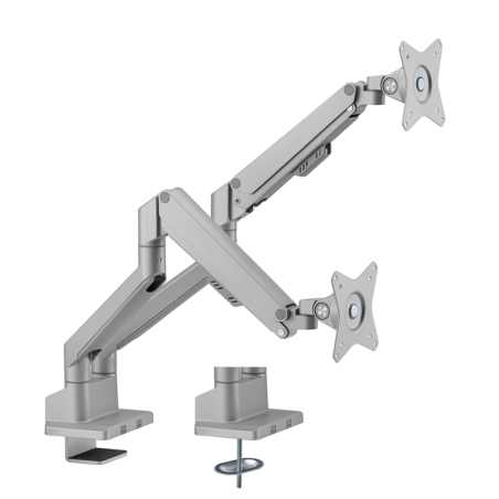 Brateck Dual Monitor Thin Gas Spring Monitor Arm Fit Most 17'-32' Monitors, Up to 9kg per screen VESA 75x75/100x100 Matte Silver