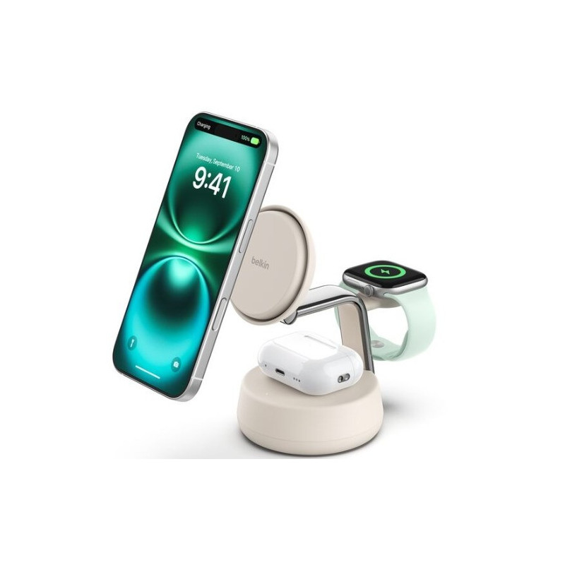 Belkin UltraCharge Pro 3-in-1 Wireless Qi2 Charging Dock + 45W USB-C PSU + USB-C Cable (1.5M) - White (WIZ040auSD), 25W, CEW $25