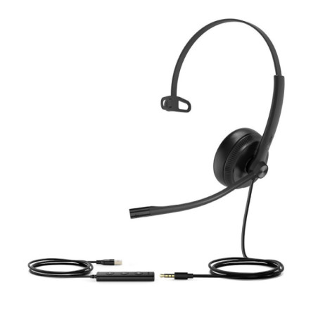Yealink UH34 Special Edition Mono UC USB Headset, USB-A 3.5mm, Audio Clarity, Noise Cancelling Microphone, Leather Ear Cushions,