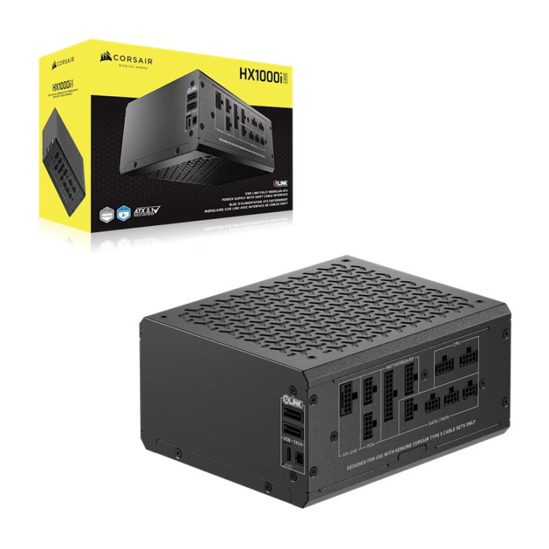 Corsair HX1000i SHIFT Fully Modular Platinum ATX Power Supply, ATX 3.1, 8x PATA, 2x EPS, 8x SATA, 4x PCIe, DSP, fully modular, 1