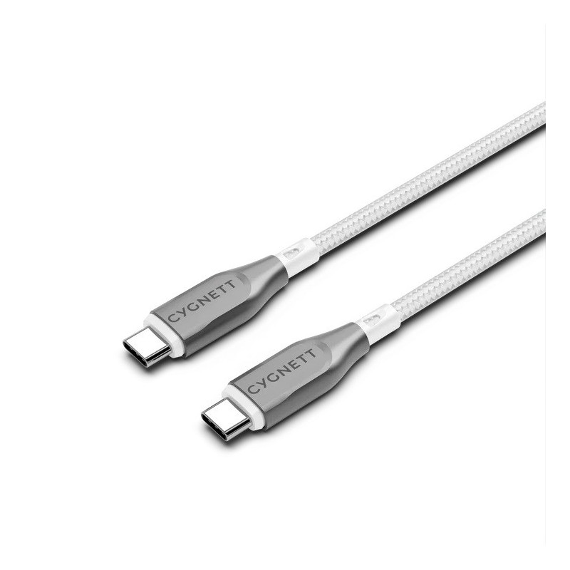 Cygnett Armoured Braided USB-C to USB-C (2.0) Cable (2M) - White (CY4677PCTYC), 5A/100W, 480Mbps, Turbo Charge, Best for Laptop,