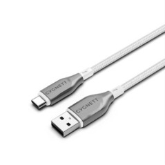 Cygnett Armoured Braided USB-C to USB-A (2.0) Cable (1M) - White (CY4682PCUSA), 3A/60W, 480Mbps, Turbo Charge, Best for Laptop, 