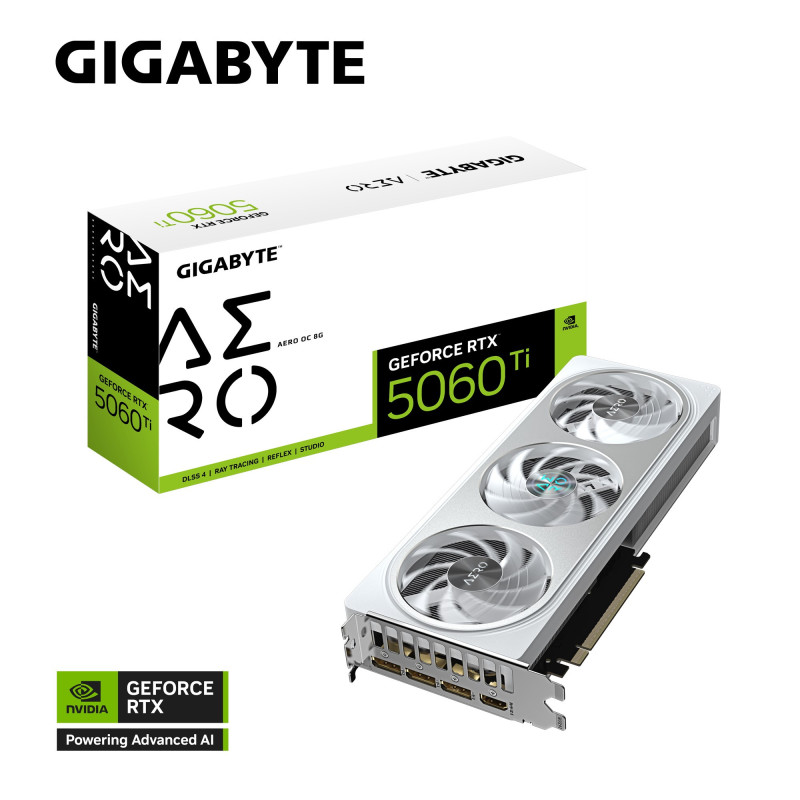 Gigabyte GeForce RTXâ¢ 5060 Ti AERO OC 8G, 2647 MHz, CUDA TBD, 28 Gbps, GDDR7, 128 bit, PCI-E 5.0, PSU 650W, DisplayPort 2.1b *