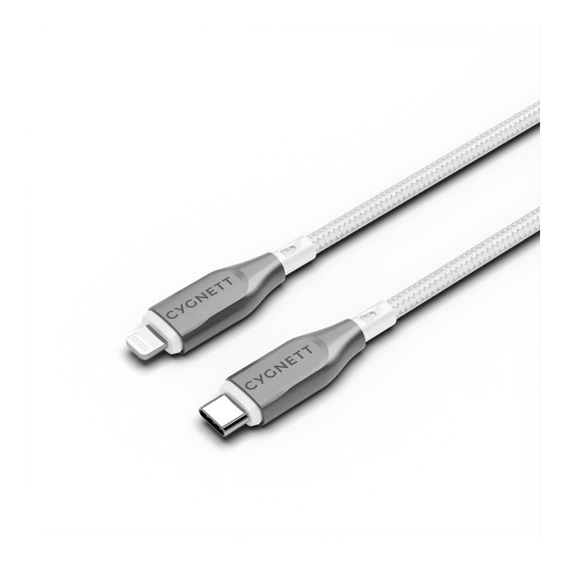 Cygnett Armoured Lightning to USB-C (2.0) Cable (1M) -White(CY4668PCCCL),30W,Braided, 480Mbps Transfer, Fast Charge iPhone/iPad,