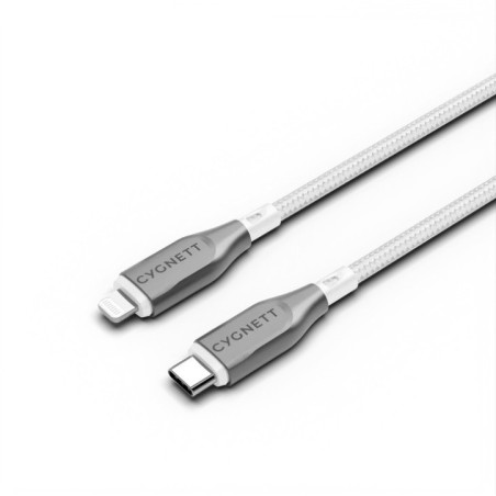Cygnett Armoured Lightning to USB-C (2.0) Cable (1M) -White(CY4668PCCCL),30W,Braided, 480Mbps Transfer, Fast Charge iPhone/iPad,