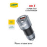 USP 43W Dual Port Fast Car Charger - Silver, 1xUSB-C(25W PD), 1xUSB-A(18W QC 3.0), Compact and Lightweight, 2 Years Warranty