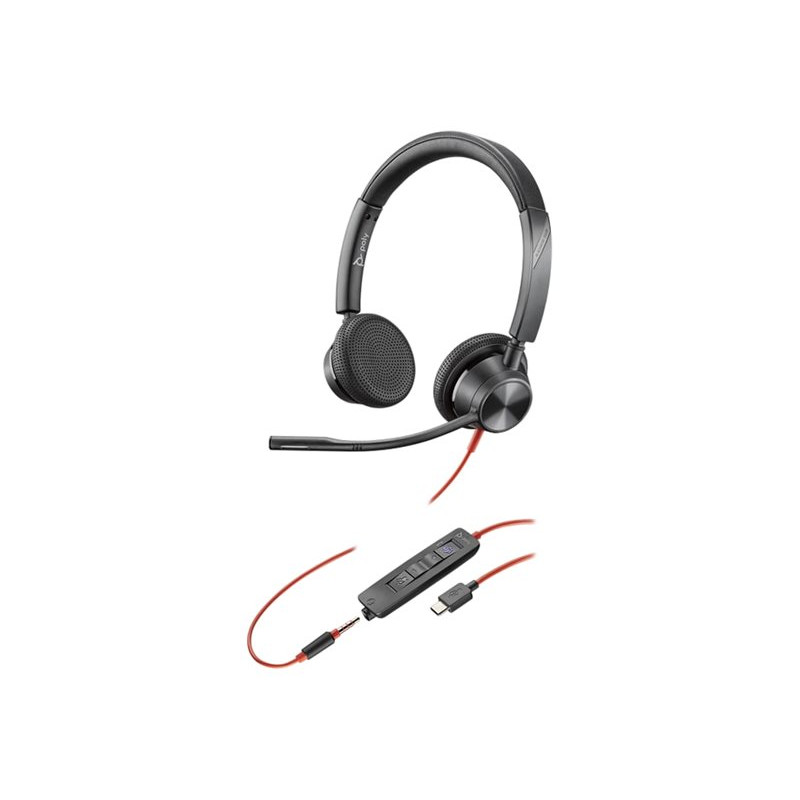 HP POLY BLACKWIRE 3325 MS , STEREO USB-C CORDED HEADSET, 3.5MM INC USB-A ADAPTOR