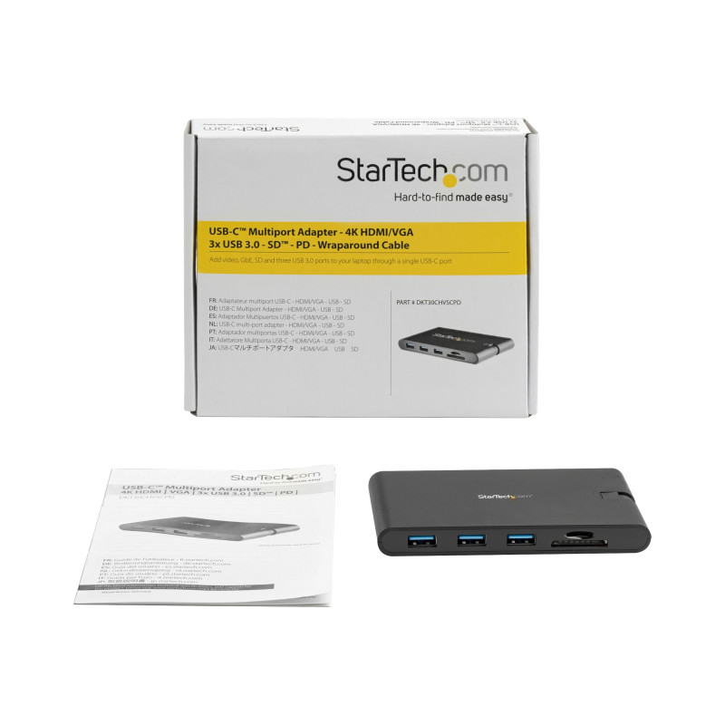STARTECH USB-C MINI DOCK - 4K HDMI or VGA/USB(3)/RJ45, SINGLE DISPLAY, 85W, NO AC, 3YR