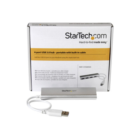 STARTECH 4 PORT PORTABLE USB 3.0 HUB W/ BUILT-IN CABLE - TRAVEL USB HUB 2YR