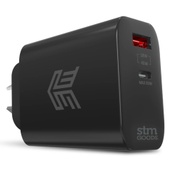 STM 65W DUAL PORT (USB-C & USB-A) POWER ADAPTER (AUNZ) - BLACK