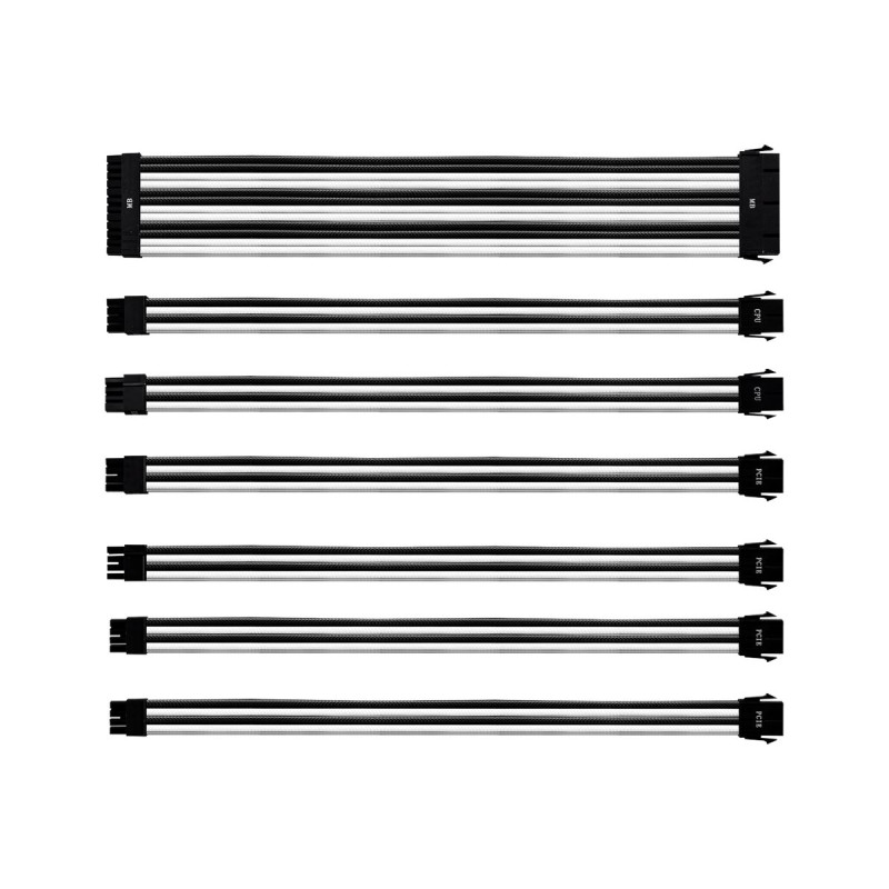 COOLER MASTER WHITE/BLACK SLEEVED COLORED EXTENSION CABLE KIT, 30CM LENGTH, PVC SLEEVING,