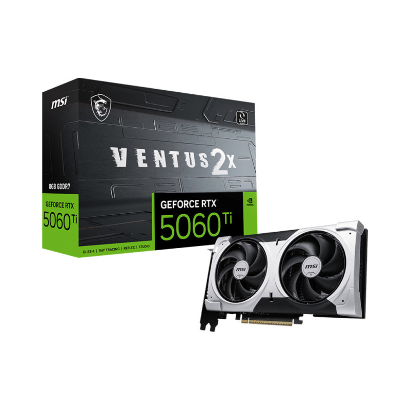 MSI nVidia GeForce RTXâ¢ 5060 Ti 8G VENTUS 2X PLUS, PCI ExpressÂ® Gen 5 x16 (uses x8), Boost: 2572 MHz, CUDA 4608 Units, 8GB GD