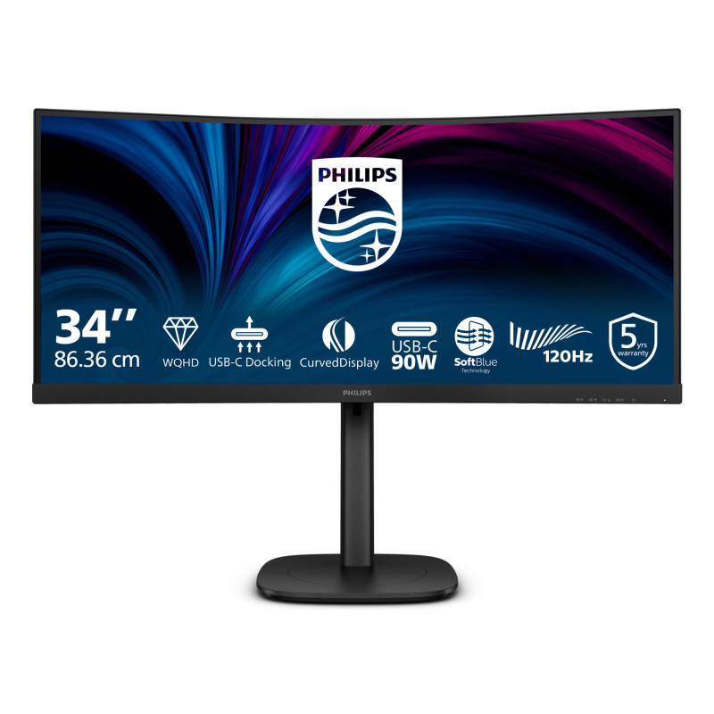 PHILIPS 34" (21:9) CURVE MONITOR, WQHD VA, HDMI, DP, USB(5), USB-C, LAN, KVM, H/ADJ, 4YR