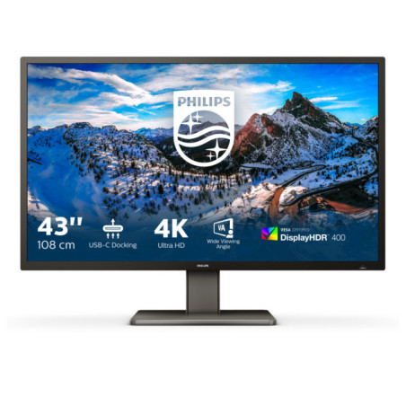 PHILIPS 43" (16:9) MONITOR, UHD IPS, HDMI(3), DP, USB-C, LAN, KVM, 4 YR