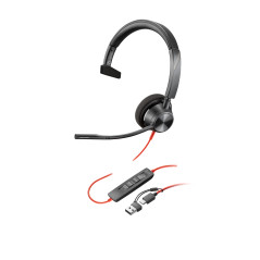 HP POLY BLACKWIRE 3310, UC, MONO USB-C CORDED HEADSET, INCLUDING USB-A ADAPTOR