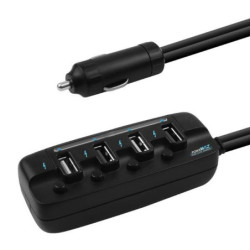 mBeat 4-Port USB 40W Rapid Car Charger with On-Off Switches