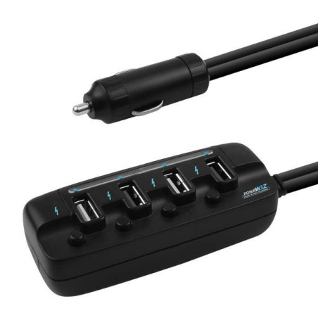 mBeat 4-Port USB 40W Rapid Car Charger with On-Off Switches