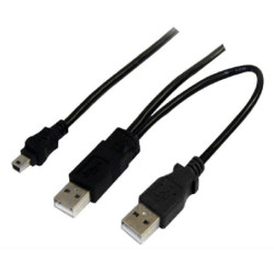 USB 2.0 Y Splitter Cable - Type A M to Mini B 5 pins 1m + USB Type A M
