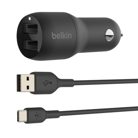  Belkin Boost Charge 24W Dual USB Car Charger + USB-C Cable