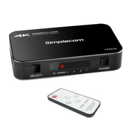 Simplecom CM324 4 Port 4K HDMI 2.0 Switch with IR Remote