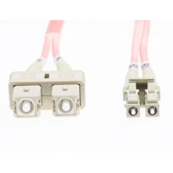 1m LC-SC OM4 Multimode Fibre Optic Cable: 2mm Oversleeving - Salmon Pink