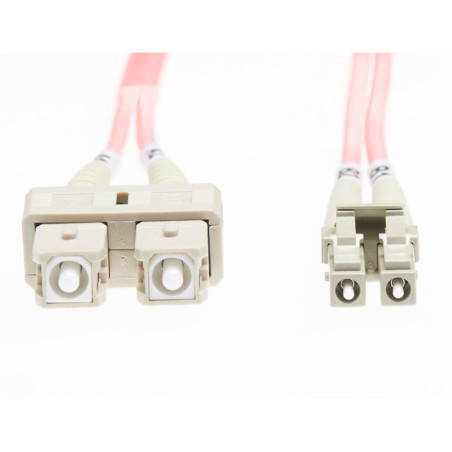 1m LC-SC OM4 Multimode Fibre Optic Cable: 2mm Oversleeving - Salmon Pink