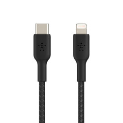 Belkin BOOST?CHARGE Braided USB-C to Lightning Cable (1m / 3.3ft) - Black (CAA004bt1MBK) - fast charging - Tested to withstand 1