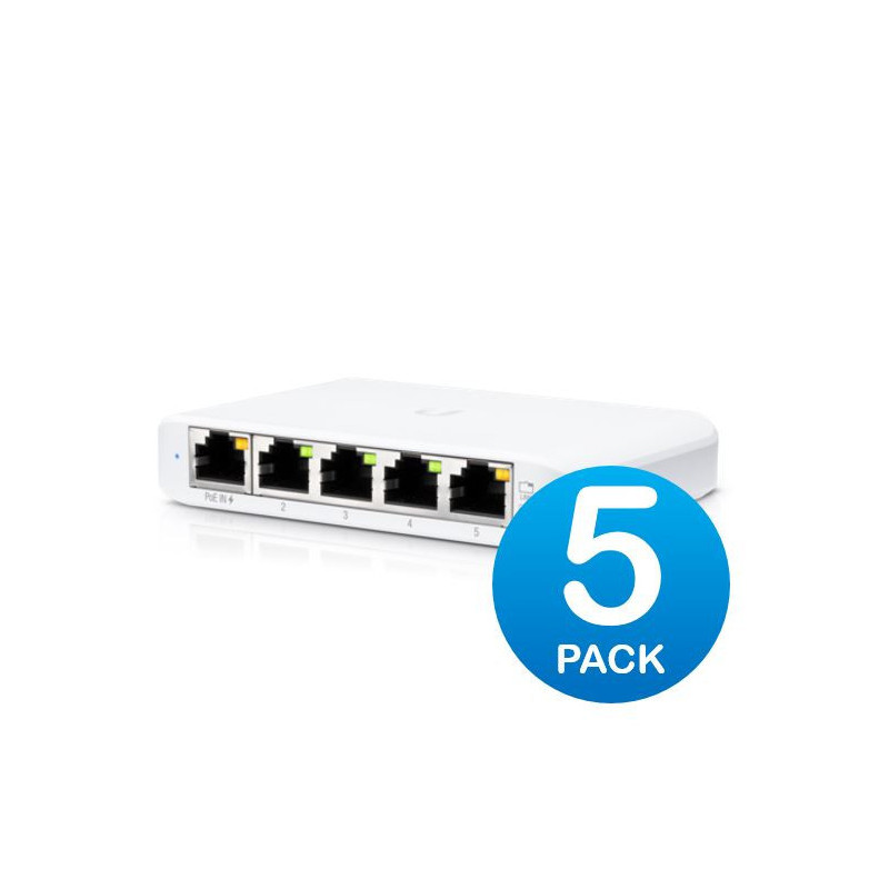 Ubiquiti USW Flex Mini 5 Pack - Managed - UniFi - Layer 2 Gigabit Switch - 5x GbE RJ45 Ports - Powerable Via PoE (802.3af) or US