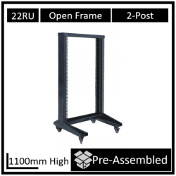 LDR Flat Packed 22U 2-Post Open Frame Rack - Black Metal Construction