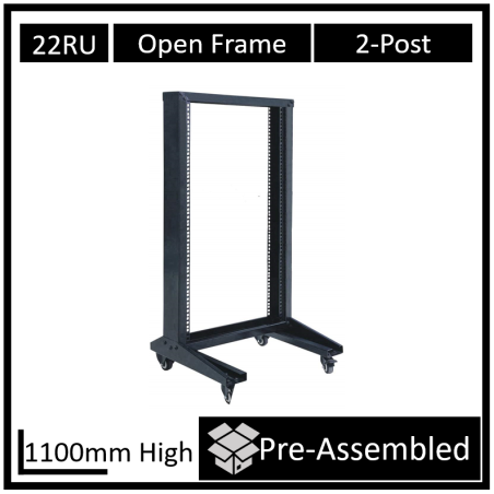 LDR Flat Packed 22U 2-Post Open Frame Rack - Black Metal Construction